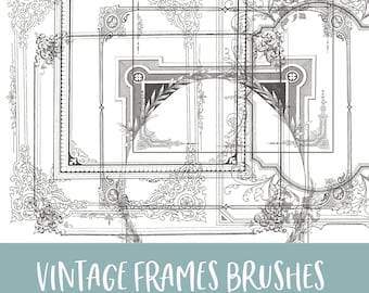 Vintage lijsten Photoshop and Procreate-penselen met png-bestanden voor commercieel gebruik