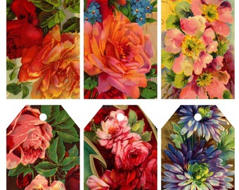 Vintage Florals 1 Printable Journaling Tags Collage Sheet for Junk Journals and Digital Scrapbooking