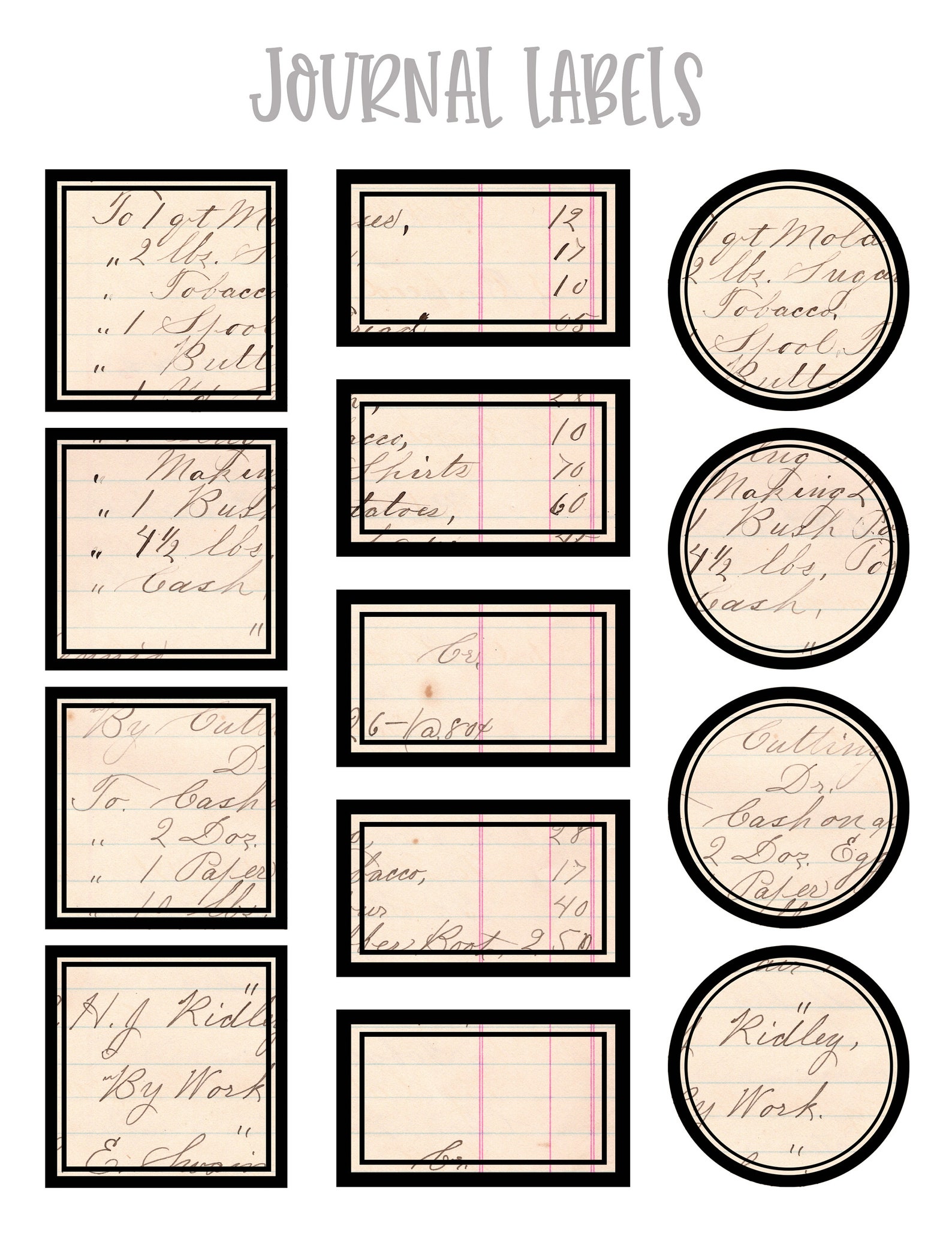 Ledger Journal Labels 3 Printable Labels Collage Sheet for Junk ...