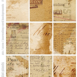 Grungy Mixed Media ATC ACEO Project Life Journaling Card Backgrounds Collage Sheet for Junk Journaling