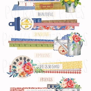 Linen Market Printable Border Stickers Fussy Cuts Collage Sheet For Junk Journaling, Digital Scrapbooking, Planners or Snail Mail
