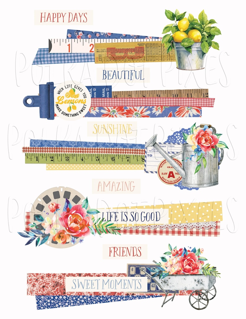 Linen Market Printable Border Stickers Fussy Cuts Collage Sheet For Junk Journaling, Digital Scrapbooking, Planners or Snail Mail image 1