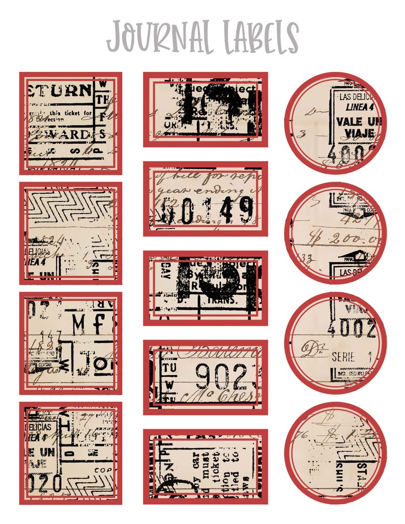 Stamped Journal Labels 3 Printable Labels Collage Sheet for Junk ...