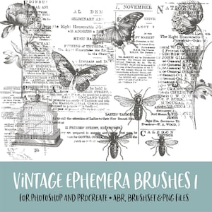 Vintage Ephemera 1 Brushes for Photoshop and Procreate with PNG Files for Commercial Use