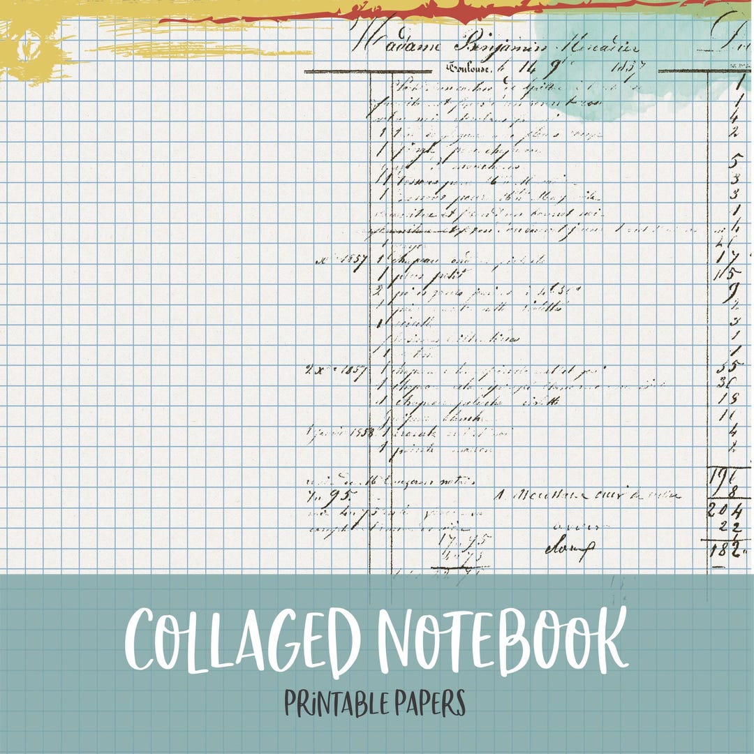 Collage Notepage Collaged Notebook Printable Digital Background and Journal Papers Junk ...