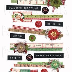 Dear Santa Printable Border Stickers Fussy Cuts Collage Sheet For Junk Journaling, Digital Scrapbooking, Planners or Snail Mail