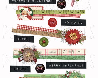 Dear Santa Printable Border Stickers Fussy Cuts Collage Sheet For Junk Journaling, Digital Scrapbooking, Planners or Snail Mail