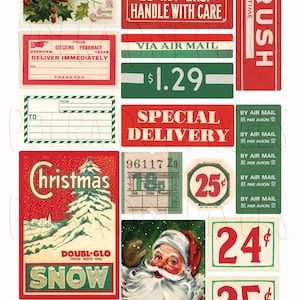 Dear Santa Printable Ephemera Stickers Fussy Cuts Collage Sheet For Junk Journaling, Digital Scrapbooking, Planners or Snail Mail