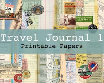 Travel Journal 1 Printable Digital Background and Journal Papers Junk Journal Kit