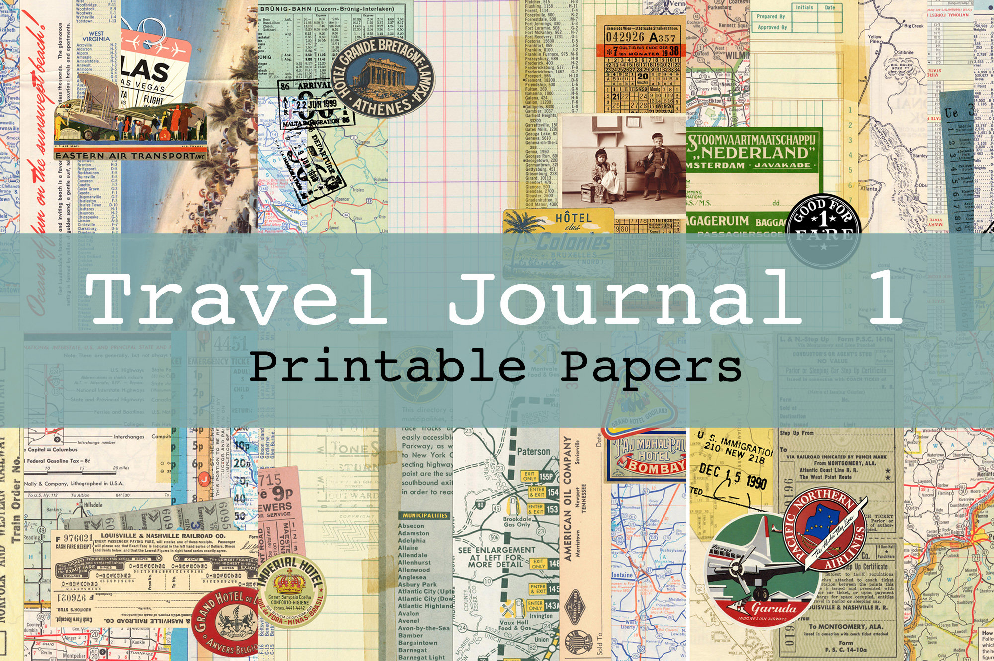 Travel Journal Kit, Map, Printable Journal, Vintage Journal, Scrapbooking  Journal, Junk Journal Digital, Journal Pages, Travel Ephemera 
