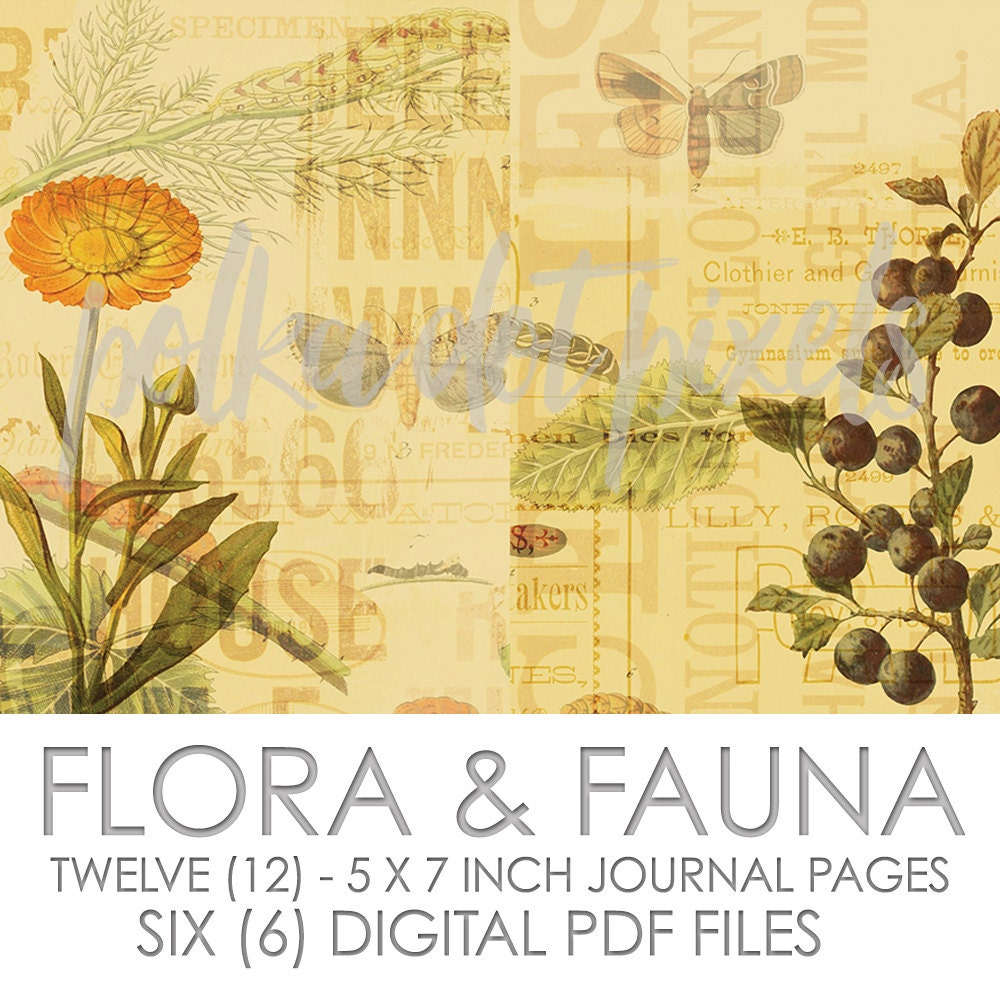 Flora & Fauna Digital Junk Journal Printable Pages Paper Pack Etsy