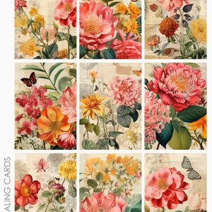Vintage Botanicals 1 technique mixte ATC ACEO Project Life carte de journalisation arrière-plans feuille de collage pour journalisation indésirable