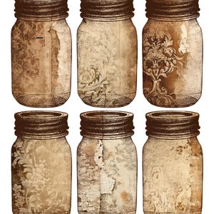 Dirty Damask Mason Jars Collage Sheet for Junk Journals and Fussy Cutting