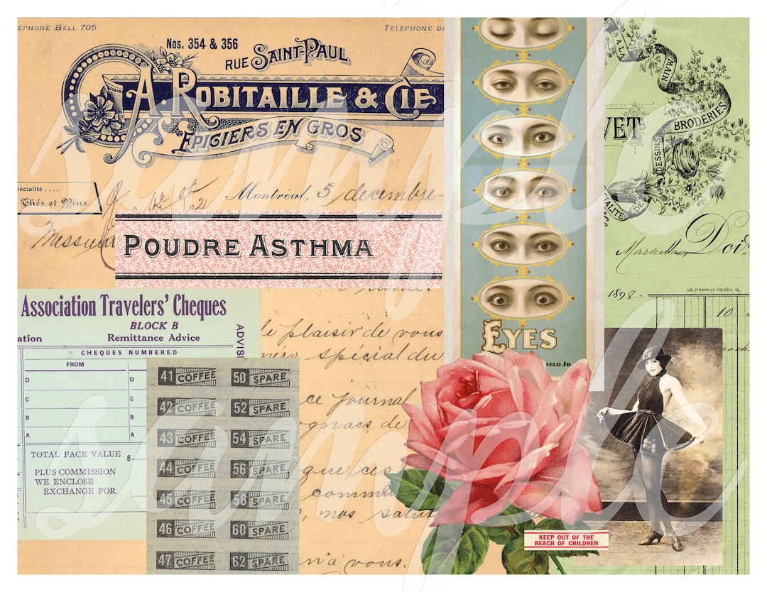 Digital Ephemera Collage Sheet Printable No. 9 for Junk Journals and ...