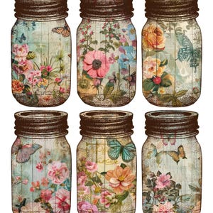 Collageblad boho Mason Jars voor junkjournals en pietluttig knipsel