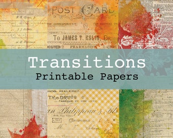 Transitions Printable Digital Background and Journal Papers Junk Journal Kit