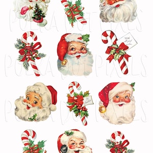 Dear Santa Printable Santa and Candy Cane Stickers Fussy Cuts Collage Sheet For Junk Journaling, Digital Scrapbooking, Planners