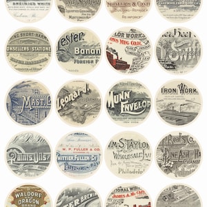 Billheads 1 Printable Circle Stickers Collage Sheet For Junk Journaling, Digital Scrapbooking, Planners or Snail Mail