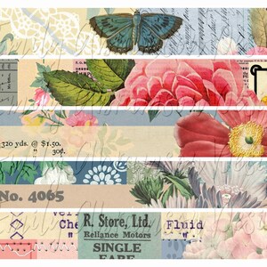 Wallpaper Collage Printable Bookmark Belly Band Collage Sheet No. 1 for Junk Journaling, Digital Scrapbooking, Planners, or Paper Crafting