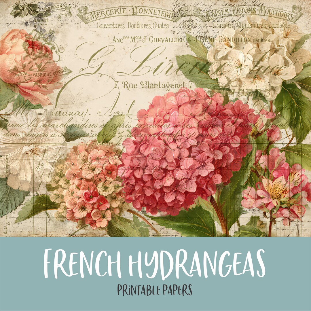French Hydrangeas Printable Digital Background and Journal Papers Junk ...