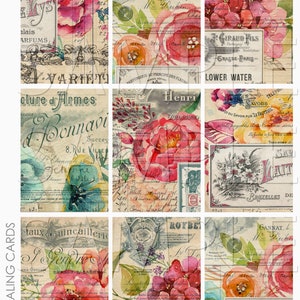 Feuille de collage d'arrière-plans de cartes de journalisation Project Life ATC ACEO Fleurs françaises pour journalisation indésirable