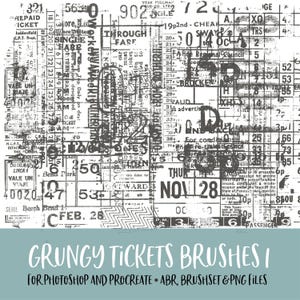 Grungy Tickets Photoshop and Procreate Brushes with PNG Files for Commercial Use