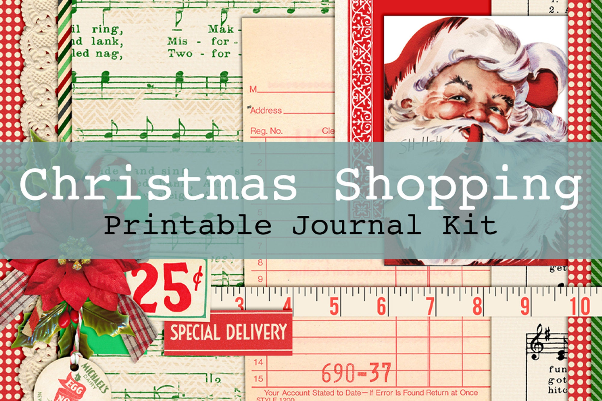 Paper Christmas Shopping Digital Printable Junk Journal Kit Paper ...