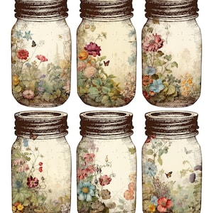 Spring Meadow Mason Jars Collage Sheet for Junk Journals and Fussy Cutting