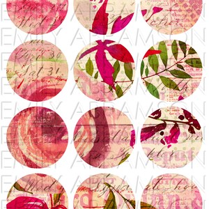 Painted Printable Circle Stickers Collage Sheet No. 6 For Junk Journaling, Digital Scrapbooking, Planners or Snail Mail