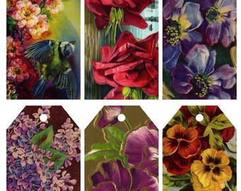 Vintage Florals 4 Printable Journaling Tags Collage Sheet for Junk Journals and Digital Scrapbooking