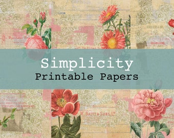 Simplicity Collage Druckbare digitale Hintergrund und Journal Papiere Junk Journal Kit