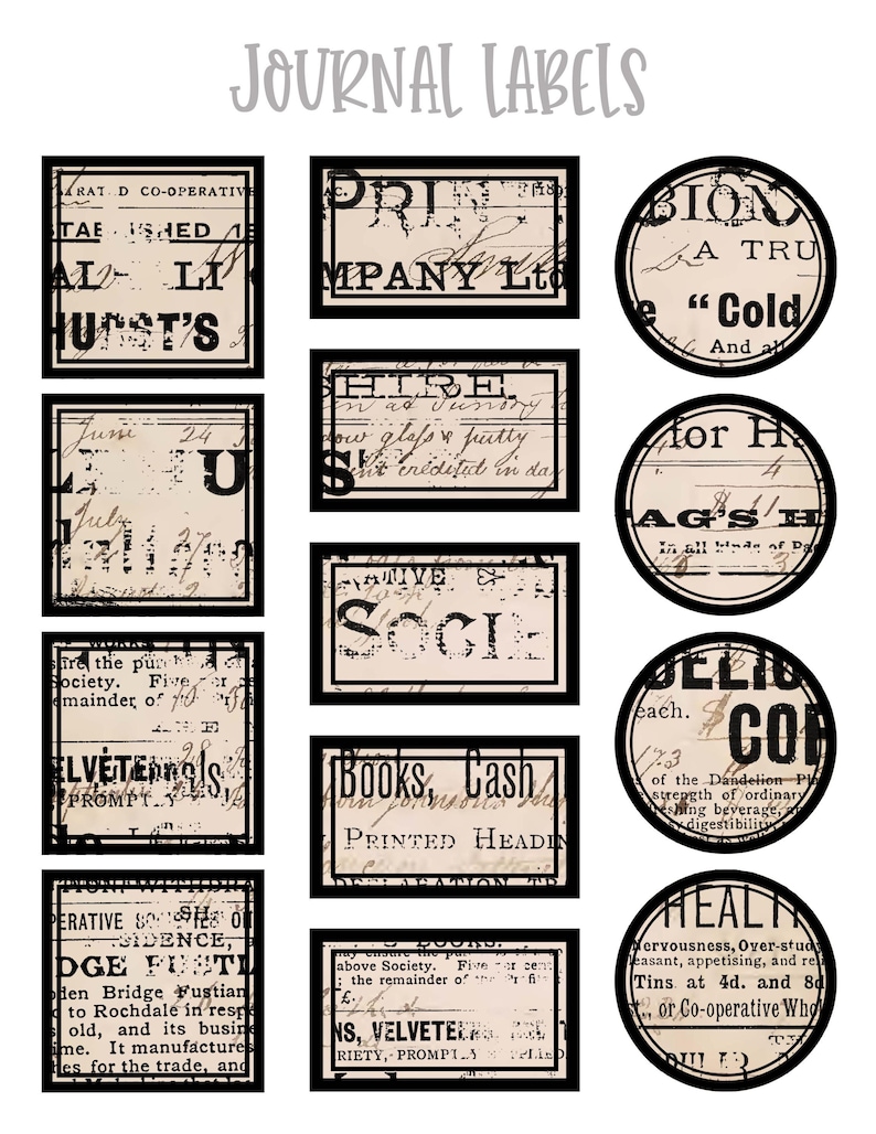 Stamped Journal Labels 4 Printable Labels Collage Sheet for Junk ...