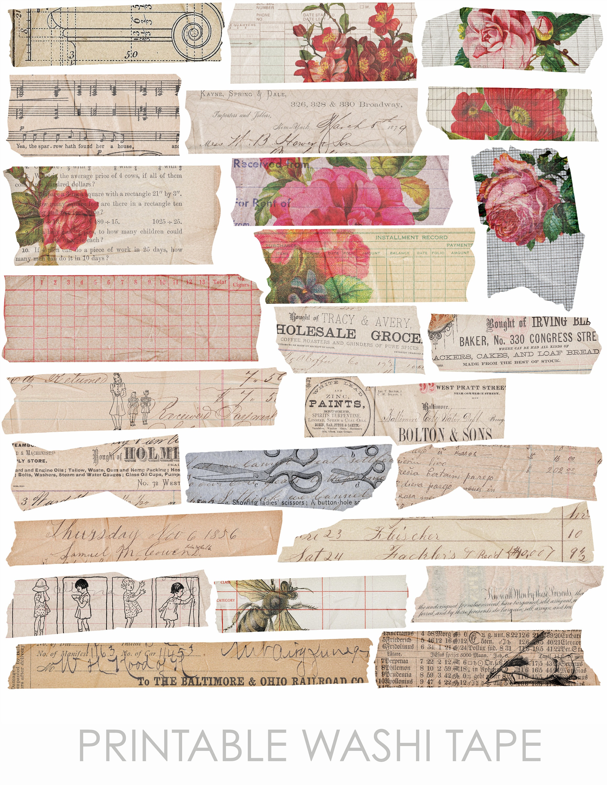 Old Paper 2 Digital Washi Tape for Printing, Art Journaling, Mixed ...
