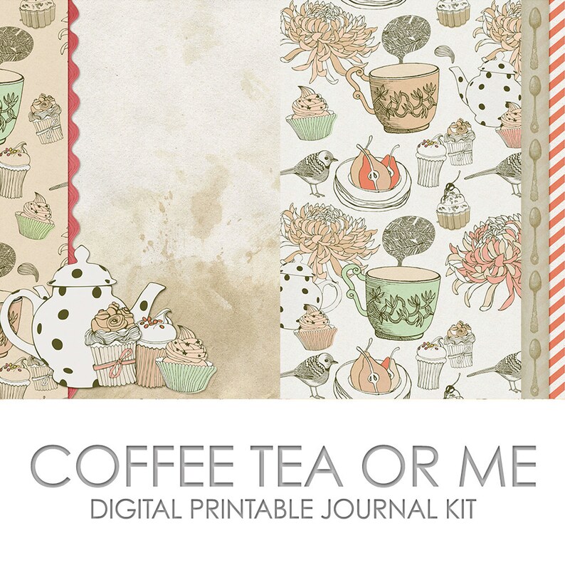 Coffee Tea or Me Digital Printable Junk Journal Kit Etsy