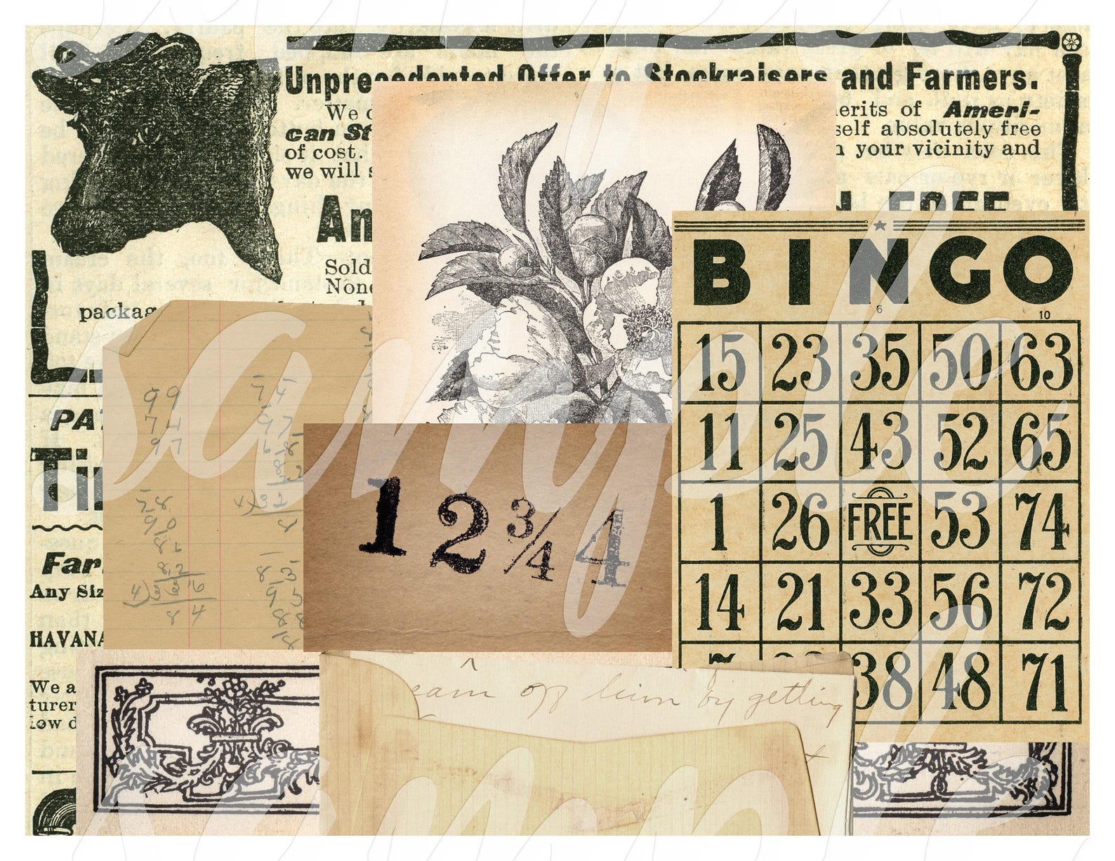 Digital Ephemera Collage Sheet Printable No. 1 for Junk Journals and ...