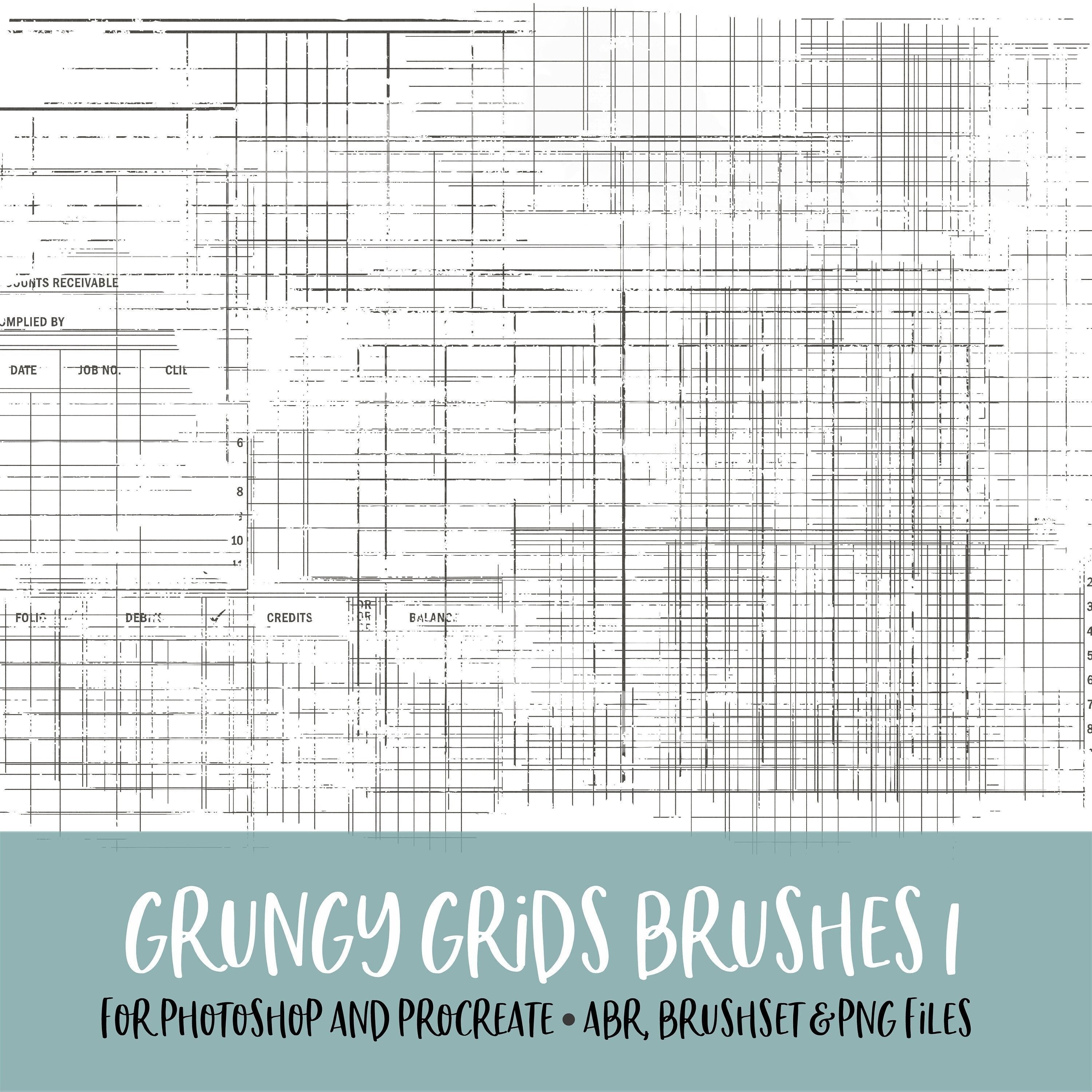 Grungy Grid Brushes for Photoshop & Procreate with PNG Stamps – Commercial Use