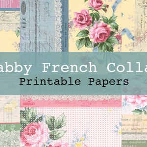 Shabby French Collage Printable Digital Background and Journal Papers Junk Journal Kit