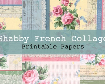 Shabby French Collage Printable Digital Background and Journal Papers Junk Journal Kit