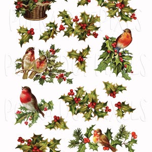 Dear Santa Printable Holly Stickers Fussy Cuts Collage Sheet For Junk Journaling, Digital Scrapbooking, Planners or Snail Mail