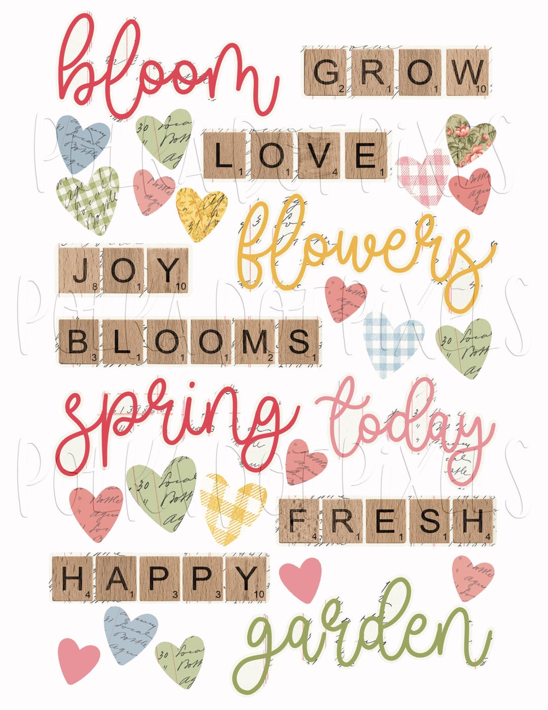 Spring Words Collage Spring Garden Printable Word Art Stickers Fussy Cuts Collage Sheet for ...