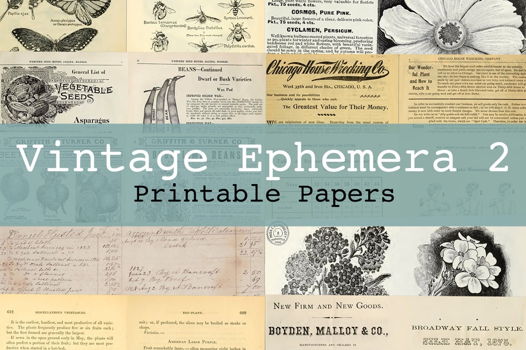 Vintage Ephemera Printable Digital Background and Journal Papers No. 2 ...