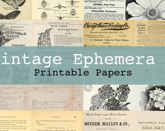 Vintage Ephemera Printable Digital Background and Journal Papers No. 2 Junk Journal Kit