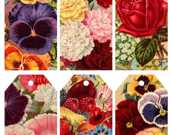 Vintage Florals 7 Printable Journaling Tags Collage Sheet for Junk Journals and Digital Scrapbooking
