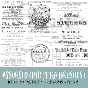 Assorted Ephemera 1 Photoshop and Procreate Brushes with PNG Files for Commercial Use