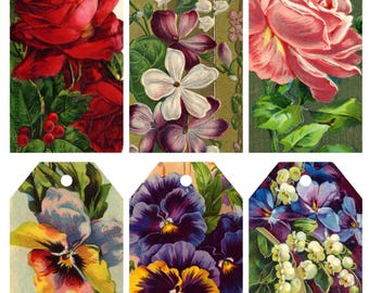 Vintage Florals 2 Printable Journaling Tags Collage Sheet for Junk Journals and Digital Scrapbooking