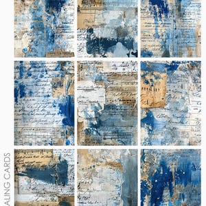Blue Painted ATC ACEO Project Life Journaling Card Backgrounds Collage Sheet for Junk Journaling