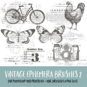 Vintage Ephemera 2 Brushes for Photoshop and Procreate with PNG Files for Commercial Use