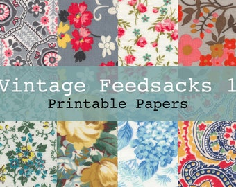 Vintage Feedsack 1 Printable Digital Background and Journal Papers Junk Journal Kit