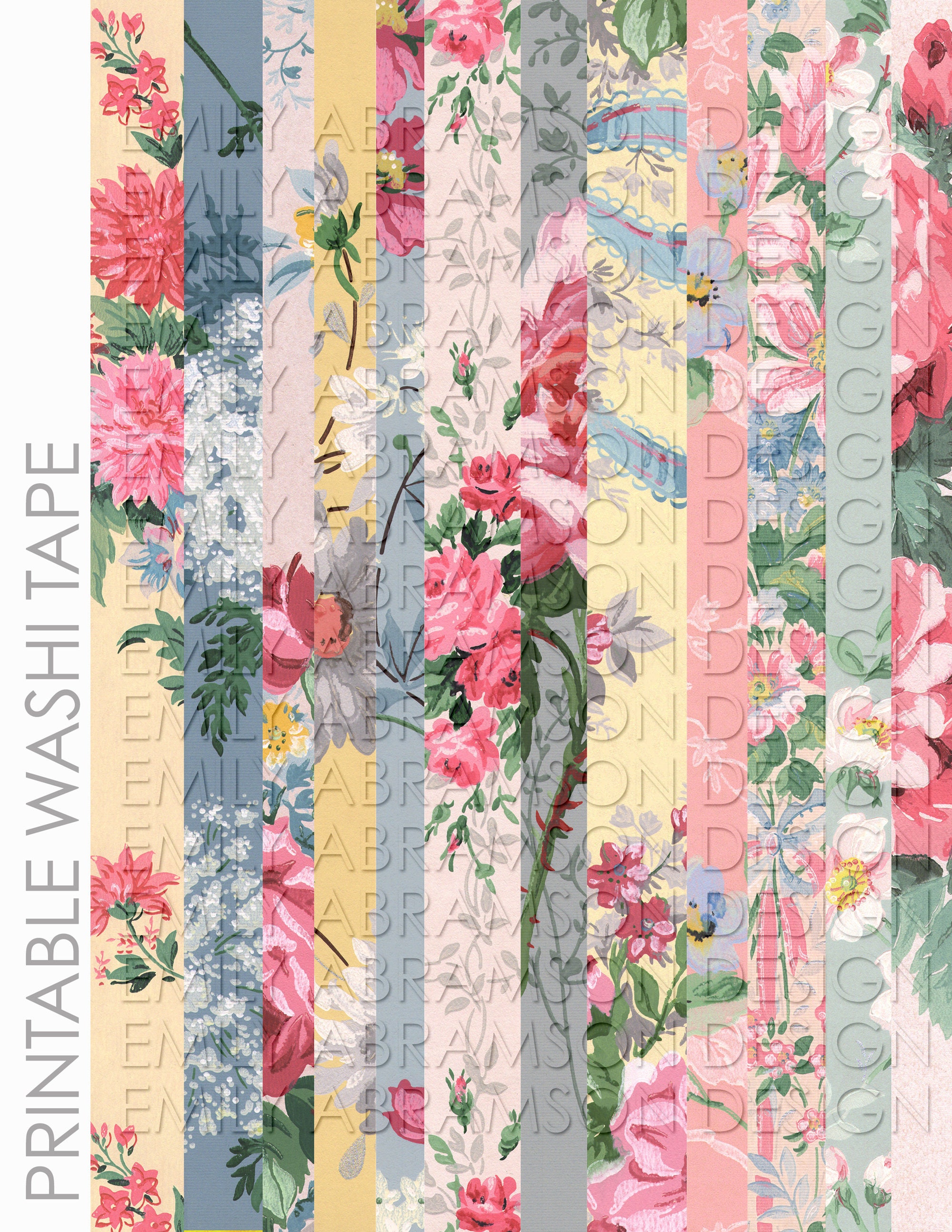 Floral Collage Printable Washi Tape 1 Digital Collage Sheet Printable For  Junk Journaling, Planners, and Digital Scrapbooking