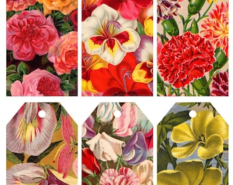 Vintage Florals 6 Printable Journaling Tags Collage Sheet for Junk Journals and Digital Scrapbooking